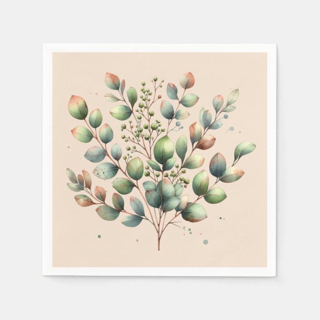 Eukalyptus botanischer Aquarellcreme Serviette (Vorderseite)