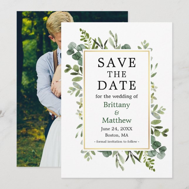 Eukalyptus Botanischer Grüner Foto Save The Date (Vorne/Hinten)