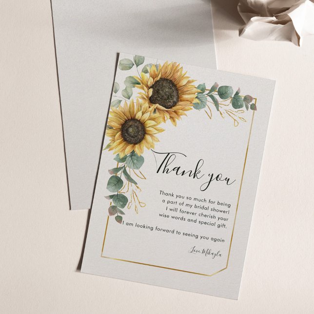 Eukalyptus-Brautparty Dankeskarte (Floral Sunflower Eucalyptus Wedding Thank You Card)