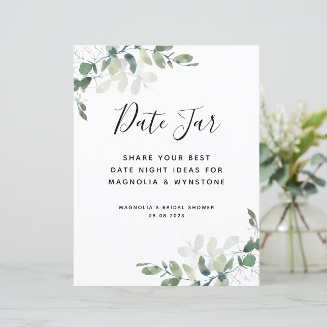 Eukalyptus-Brautparty Datum Night Jar-Zeichen (Stehend Vorderseite)
