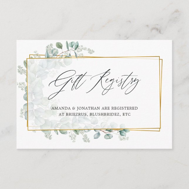 Eukalyptus-Brautparty-Geschenkregister Begleitkarte (Vorderseite)