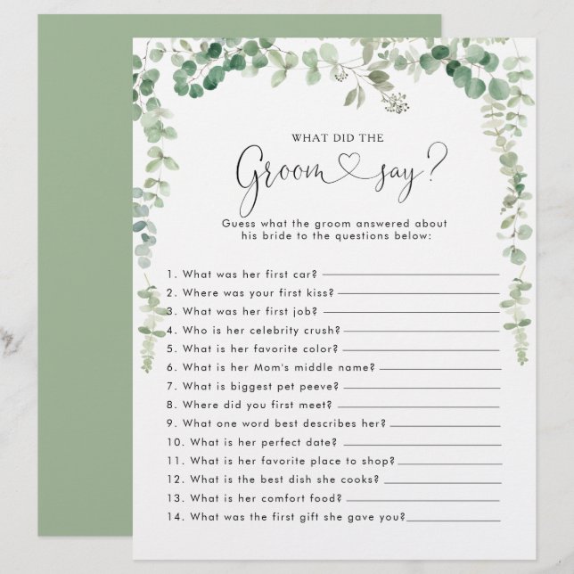 Eukalyptus-Brautparty Was hat der Groom gesagt? (Vorne/Hinten)