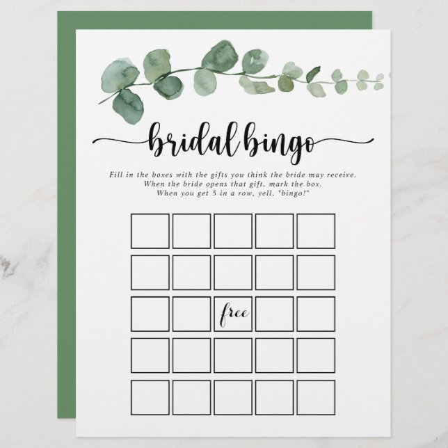 Eukalyptus Bridal Bingo Game (Vorne/Hinten)