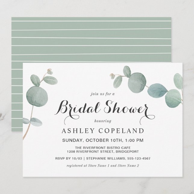 Eukalyptus Bridal Dusche Aquarell Einladung (Vorne/Hinten)