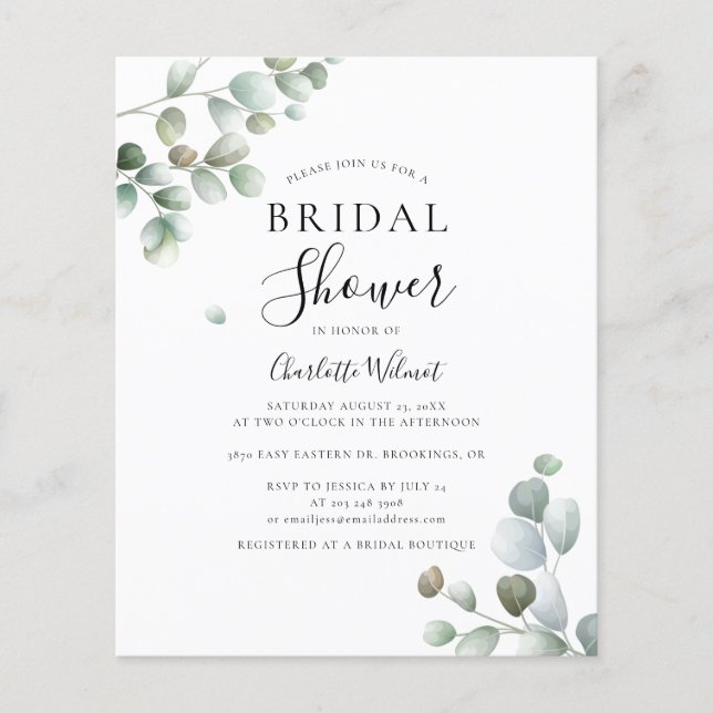 Eukalyptus Bridal Dusche Aquarell Einladung (Vorderseite)