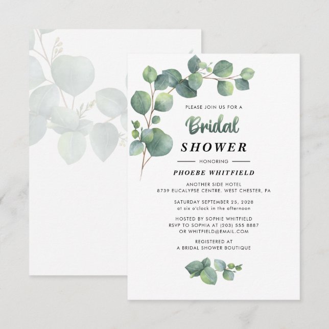 Eukalyptus Bridal Dusche Einladung (Vorne/Hinten)
