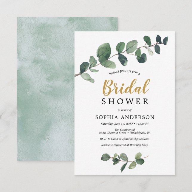Eukalyptus Bridal Dusche Einladungskarte (Vorne/Hinten)