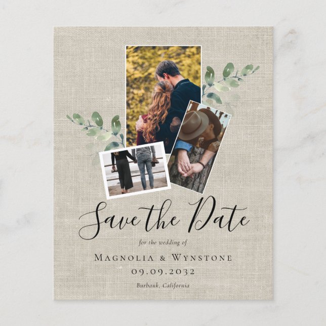 Eukalyptus Burlap Wedding rettet das Datum (Vorderseite)