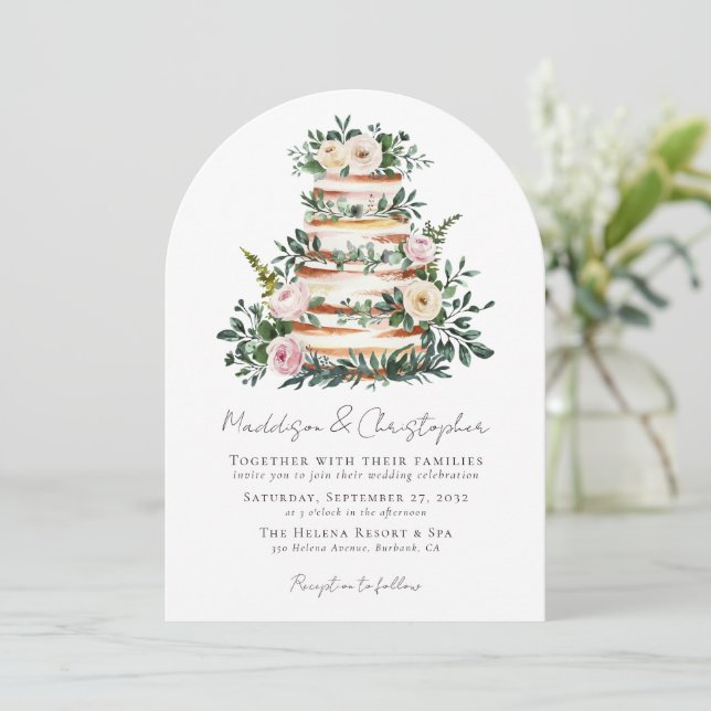 Eukalyptus Cake Wedding Einladung (Stehend Vorderseite)