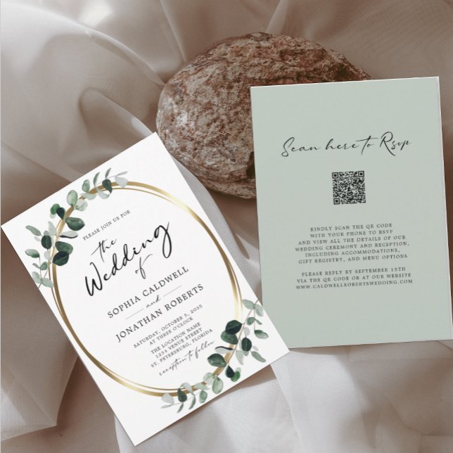 Eukalyptus Calligraphy QR Code UAWG Wedding Einladung (Von Creator hochgeladen)