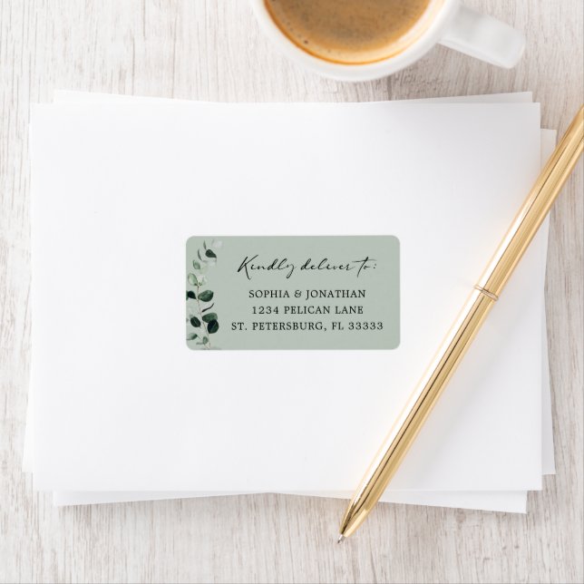 Eukalyptus Calligraphy Sage Wedding RSVP Mailing Adressaufkleber (Insitu)