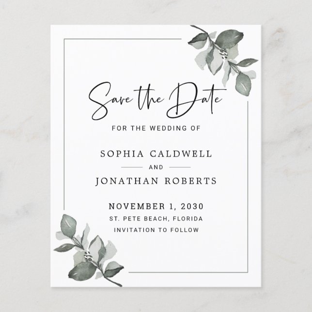 Eukalyptus Calligraphy Save the Date (Vorderseite)