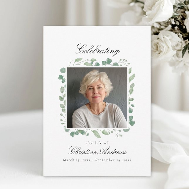 Eukalyptus Celebration of Life Funeral White Einladung (Eucalyptus Celebration of Life Funeral Invitation. Print and Instant Download.)