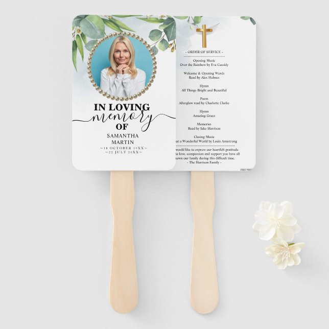 Eukalyptus Celebration of Life Hand Fan Fächer (Vorne und Hinten)