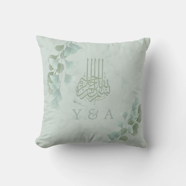 Eukalyptus Chic Modern Islamic Bismillah Wedding Kissen (Vorderseite)