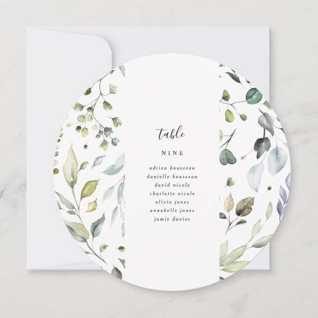 Eukalyptus Circle Tischnummer Cards (Vorderseite)