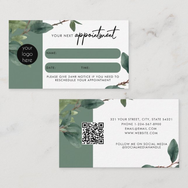 Eukalyptus Client-Termin Karte QR-Logo (Vorne/Hinten)