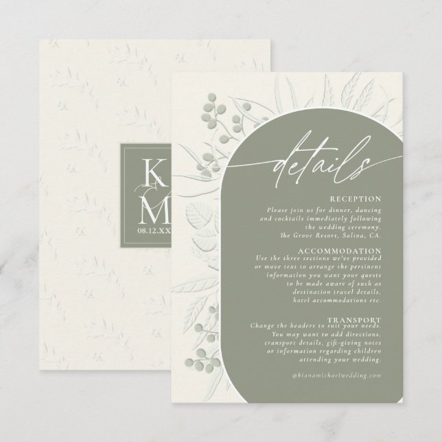 Eukalyptus Color Tones Wedding Details Grn ID901 Begleitkarte (Vorne/Hinten)