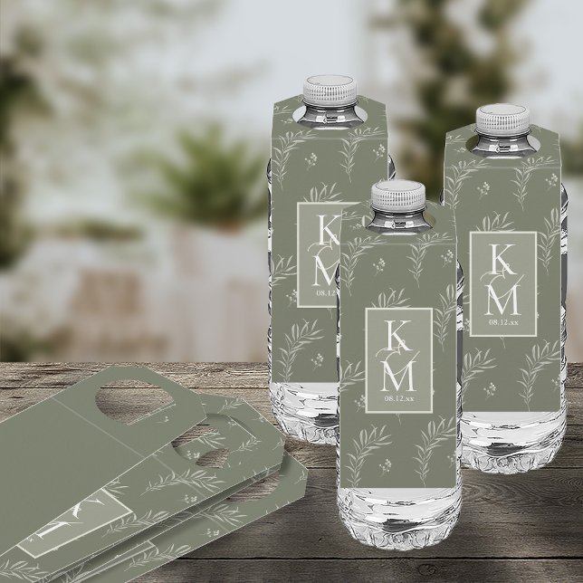 Eukalyptus Color Tones Wedding Green ID901 Flaschenanhänger (Front/Back In Situ)