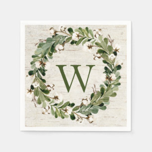 Eukalyptus & Cotton Birch Wreath Monogram Serviette