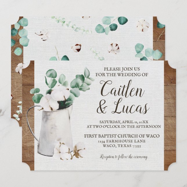 Eukalyptus Cotton Stem Shiplap Bauernhof Hochzeit Einladung (Vorne/Hinten)
