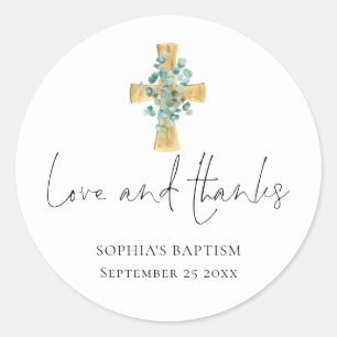 Eukalyptus Cross Script Taufe Christening Danke Runder Aufkleber