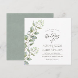 Eukalyptus Cuttings Square White Wedding Einladung