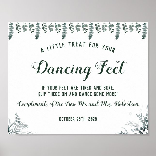 Eukalyptus Dancing Feet Flip Flops Wedding Sign Poster (Vorne)