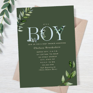 Eukalyptus Dark Green Boy Baby Shooter Einladung