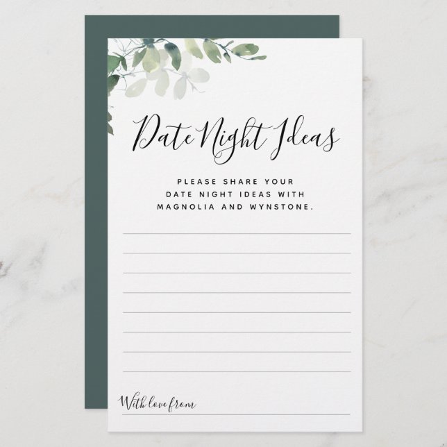 Eukalyptus Date Night Ideas Cards (Vorne/Hinten)