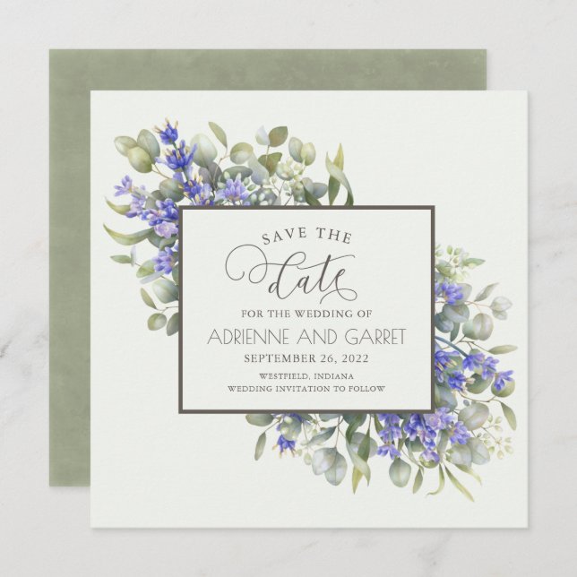Eukalyptus & Delicate Lavender Wedding Save The Date (Vorne/Hinten)