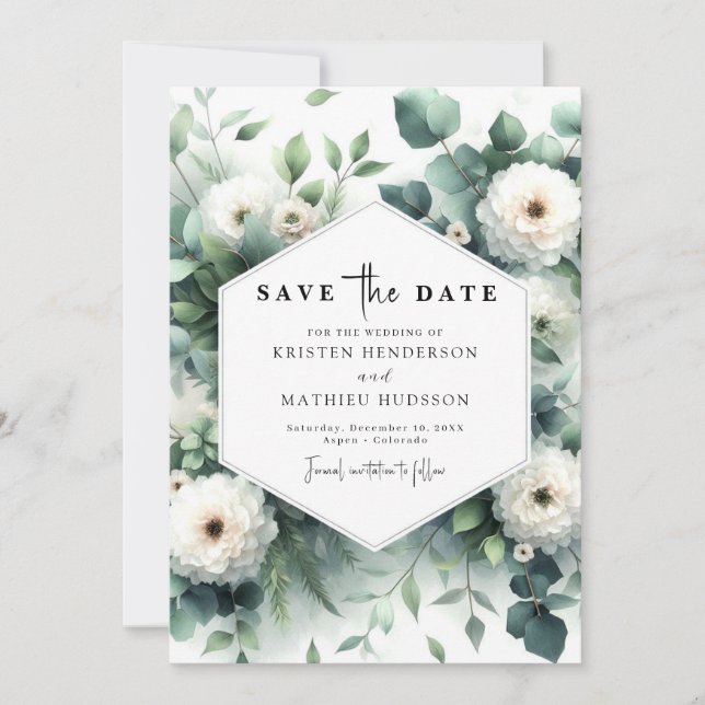 Eukalyptus Digital Wedding Whimsical Blume Save The Date (Vorderseite)