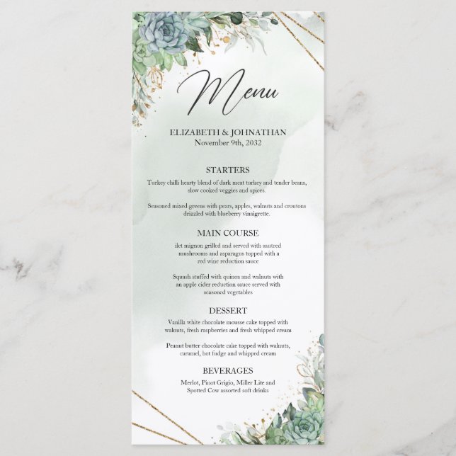 Eukalyptus-Dinner-Menü für das Abendessen in Goldr Menükarte (Vorderseite)