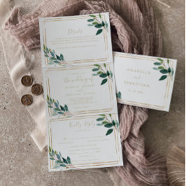 Eukalyptus-Dreifache Hochzeit mit geometrischem Ch Dreifach Gefaltete Einladung