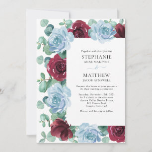 Eukalyptus Dusty Blue Burgundy Botanical Wedding I Einladung
