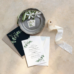 Eukalyptus einfach Schwarz-weiß Einladung