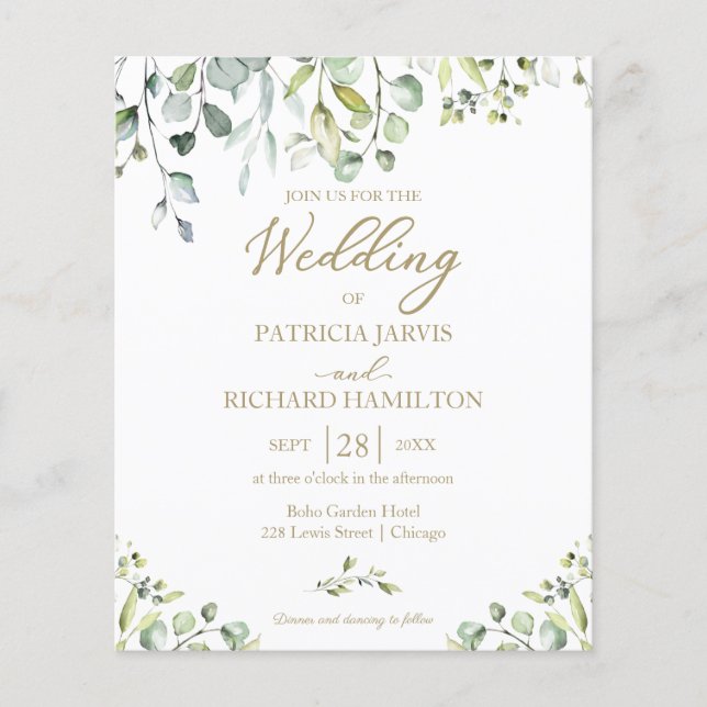 Eukalyptus Elegant Budget Hochzeit Einladung (Vorderseite)