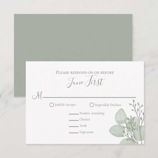Eukalyptus Elegant Greenerity Foliage Blätter RSVP Karte (Vorne/Hinten)