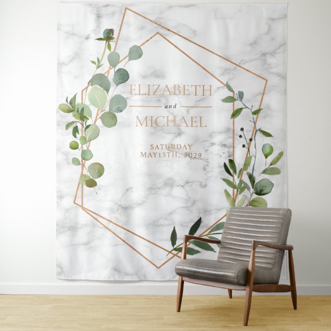 Eukalyptus-Elegante Hochzeit mit Kupfergeometrie Wandteppich (Beispiel)