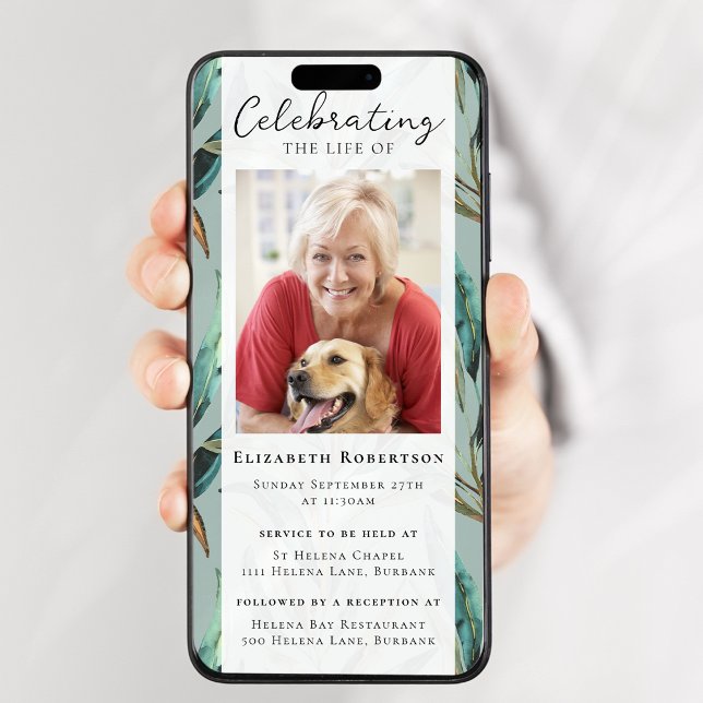 Eukalyptus Elegantes Foto Beerdigung Digitaler Run Einladung (Von Creator hochgeladen)