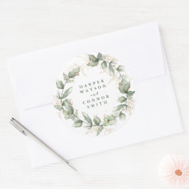 Eukalyptus Emerald Monogram Wedding Runder Aufkleber
