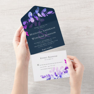Eukalyptus Et-Zeichen Chic Hochzeit Marineblau All In One Einladung