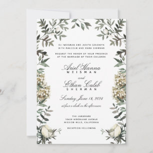 Eukalyptus-Farne-Weiße-Blumen-Torbogen-Hochzeit Einladung