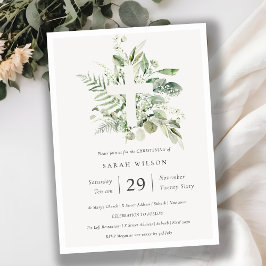 Eukalyptus Fern Foliage Cross Christening Einladun Dankeskarte