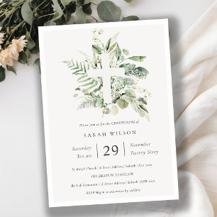 Eukalyptus Fern Foliage Cross Christening Einladun Dankeskarte
