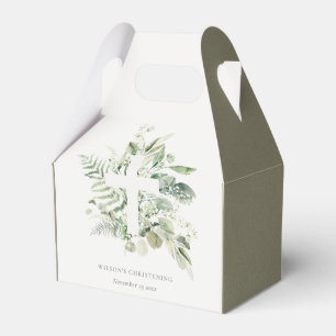 Eukalyptus fern Foliage Cross Christening Geschenkschachtel