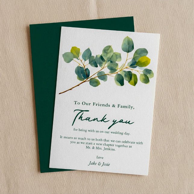 Eukalyptus Filiale Wedding Table danke Karte (Eucalyptus branch Wedding Table thank you card.)