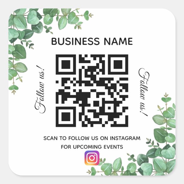 Eukalyptus-Firmenname qr-Codeinstagramm Quadratischer Aufkleber (Vorderseite)