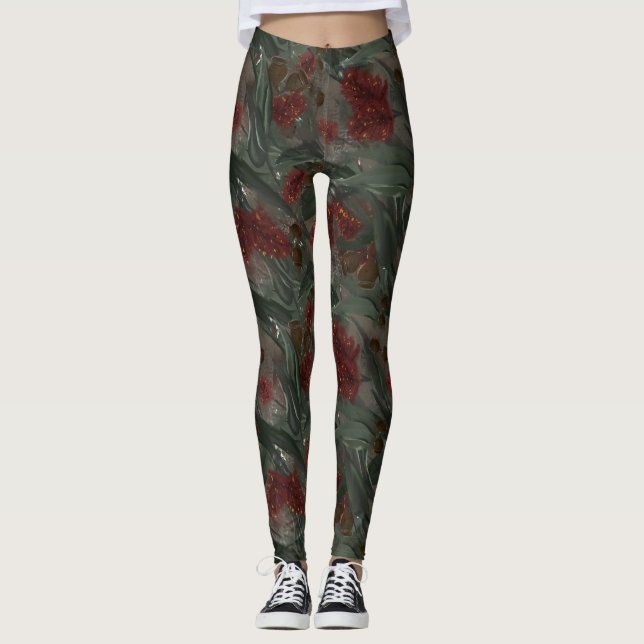 Eukalyptus-Flasche Flush Blumenmuster Leggings (Vorderseite)