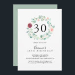 Eukalyptus Floral 30. Geburtstag Party Einladung<br><div class="desc">Diese zeitgenössische eukalyptus floral 30. Geburtstag Party Einladung ist perfekt für eine einfache Geburtstagsparty. Das Design zeichnet sich durch Aquarellfarben,  lila,  rot,  bordo und bordeauxfarbene zauberhafte Ponys mit grünen Eukalyptus-Blätter,  inspirierend künstlerische Schönheit.</div>